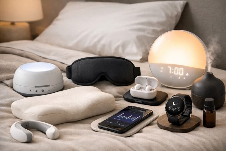 The better sleep blueprint of the best Amazon sleep gadgets on a bed.