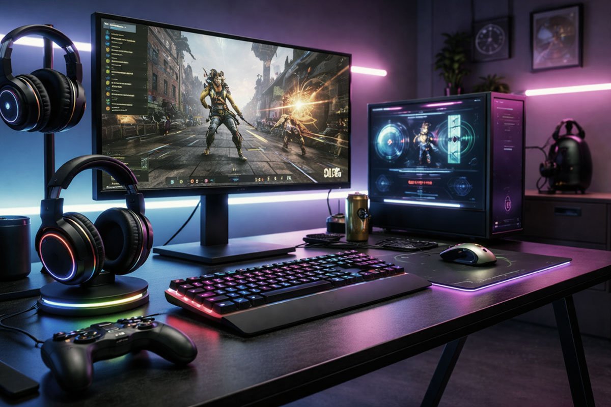 10 must have gaming accessories for gamers on a desktop.